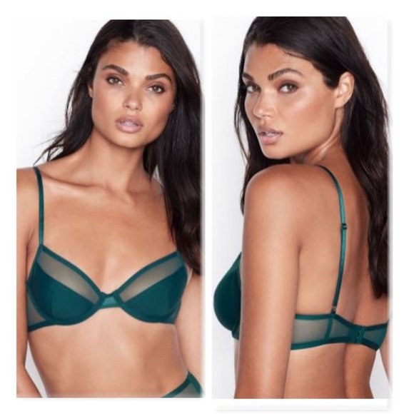 Victoria' Secret Very Sexy Unlined Mesh Demi Bra Black Ivy - Picture 1 of 6